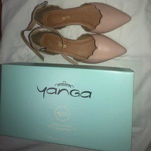 Pink Scallop Ankle Strap Flats